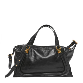 CHLOE Natural Shiny Calfskin Large Paraty 24 Bag Black