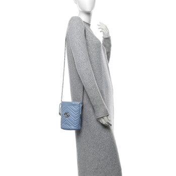 GUCCI Calfskin Matelasse Mini GG Marmont 2.0 Bucket Bag Porcelain Light Blue