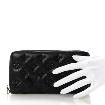 LOUIS VUITTON Lambskin Embossed Monogram Coussin Zippy Wallet Black