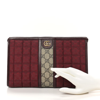 GUCCI Monogram GG Mignon Textured Dollar Calfskin GG Supreme Monogram Quilted Mini GG Pouch Burgundy Beige Ebony