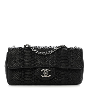 CHANEL Metallic Snakeskin Sequin Flap Black