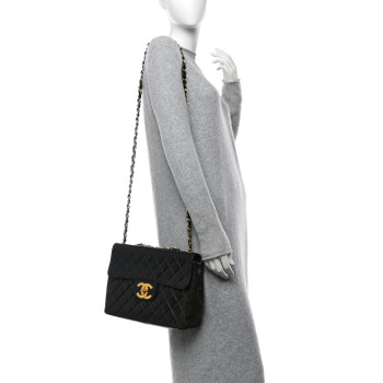CHANEL Lambskin Quilted XL Jumbo Single Flap Black