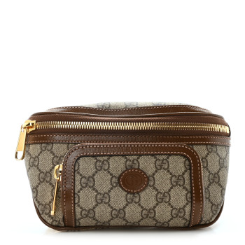 GUCCI GG Supreme Monogram Textured Calfskin Retro Interlocking G Belt Bag Beige Ebony Brown Sugar