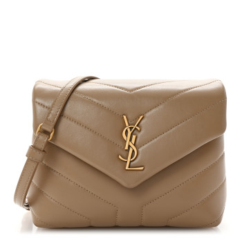 SAINT LAURENT Calfskin Y Quilted Monogram Toy Loulou Crossbody Bag Latte