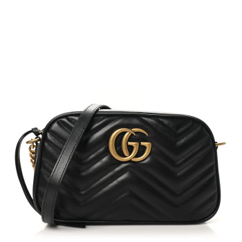 GUCCI Calfskin Matelasse Small GG Marmont Chain Shoulder Bag Black