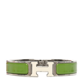 HERMES Enamel Narrow Clic Clac H Bracelet PM Vert Prairie White