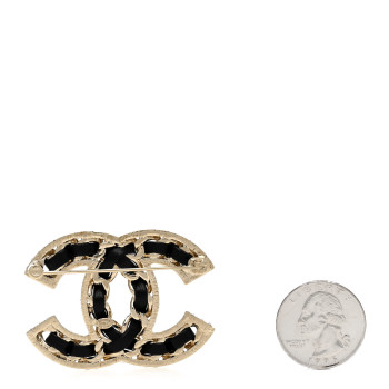 CHANEL Lambskin Crystal CC Chain Brooch Black Gold