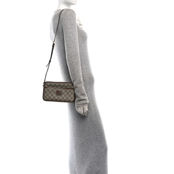 GUCCI GG Supreme Monogram Azalea Calfskin Mini Retro Interlocking G Shoulder Bag Beige Ebony Brown Sugar