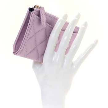 CHANEL Caviar Quilted CC Zip Around Card Holder Light Purple