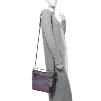 CHANEL Iridescent Lambskin Calfskin Quilted Medium Gabrielle Hobo Light Purple