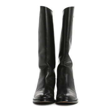 LOUIS VUITTON Calfskin Heritage Flat High Boots 37.5 Black