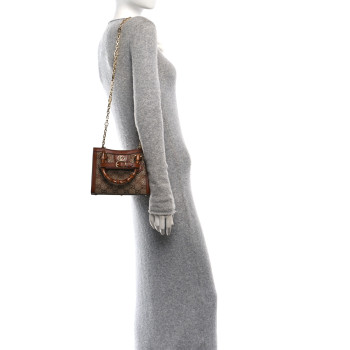 GUCCI New Canvas Charisma Calfskin Crystal GG Monogram Mini Diana Tote Bag Camel Ebony