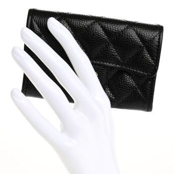 CHANEL Caviar Quilted Flap Card Holder Wallet Black