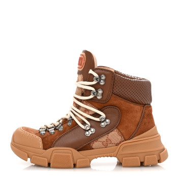 GUCCI X SEGA Suede Calfskin GG Monogram Womens Flashtrek High-Top Sneakers 37 37 New Cuir Beige Ruggine