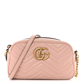 GUCCI Calfskin Matelasse Small GG Marmont Chain Shoulder Bag Perfect Pink