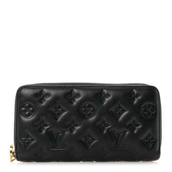LOUIS VUITTON Lambskin Embossed Monogram Coussin Zippy Wallet Black