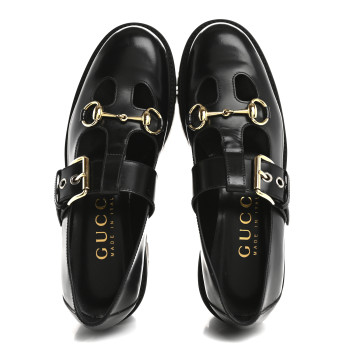 GUCCI Calfskin Womens Horsebit Platform Chunky Lug Sole Mary Jane 40mm Loafers 38 Black