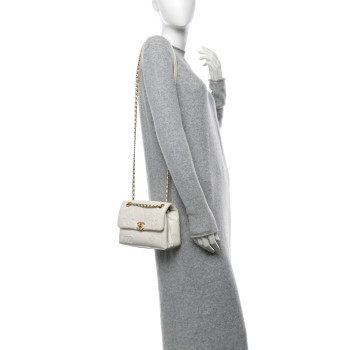 CHANEL Crumbled Calfskin Embossed Flap White