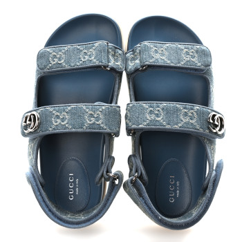GUCCI New Denim Delave GG Monogram Womens Dad Sandals 38 Light Blue Avion