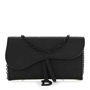 CHRISTIAN DIOR Ultra Matte Calfskin Saddle Chain Wallet Pouch Black