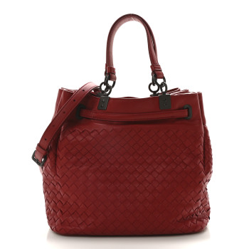 BOTTEGA VENETA Nappa Intrecciato Drawstring Bucket Bag Red