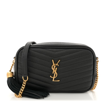 SAINT LAURENT Grain De Poudre Matelasse Monogram Mini Lou Camera Bag Black