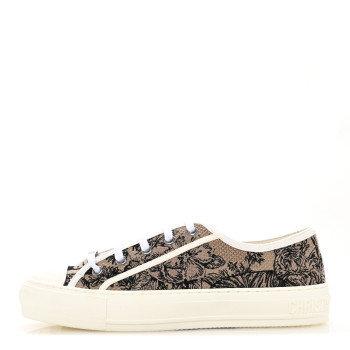 CHRISTIAN DIOR Canvas Toile De Jouy Embroidered Womens Walk'N'Dior  Low Top Sneakers 38 Hazelnut Black