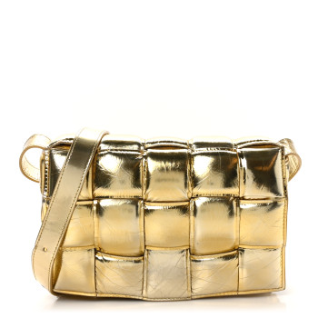 BOTTEGA VENETA Mirror Lambskin Maxi Intreccio Padded Cassette Crossbody Bag Gold