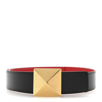 VALENTINO GARAVANI Glossy Calfskin One Stud Reversible Belt 85 34 Black Pure Red