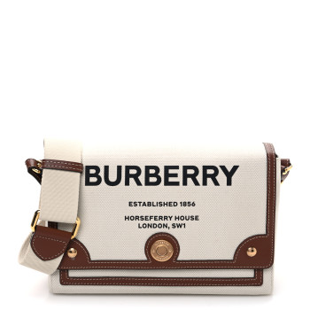 BURBERRY Canvas Horseferry Print Note Crossbody Bag Natural Tan