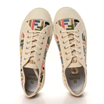 FENDI Kuban Canvas FF Womens Domino Low Top Sneakers 41 Grezzo Multicolor Latte