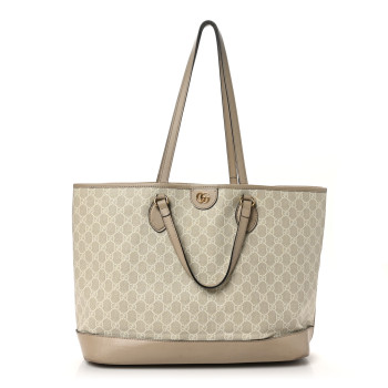 GUCCI GG Supreme Monogram Textured Calfskin Large Ophidia Shoulder Tote Bag Beige Mystic White Oatmeal