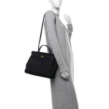 HERMES Military Toile Vache Hunter Herbag Zip Retourne 31 PM Black