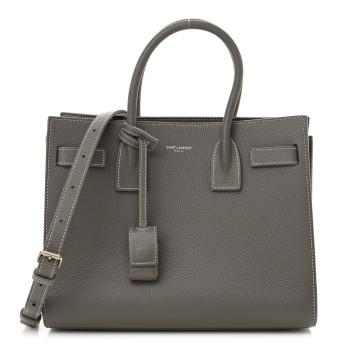 SAINT LAURENT Grained Calfskin Topstich Baby Sac De Jour Grey