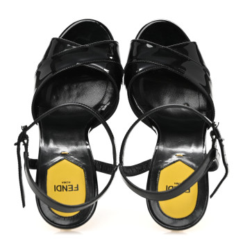FENDI Patent Strap Platform Sandals 39 Black