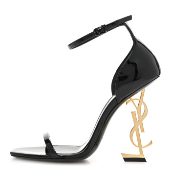 SAINT LAURENT Patent Calfskin Opyum 110 Sandals 38.5 Black Gold