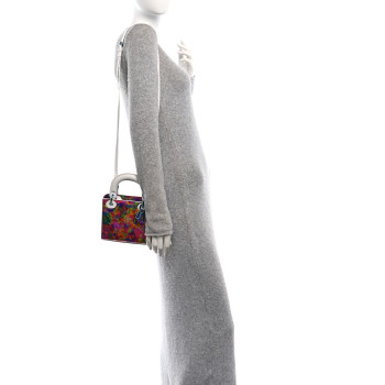 CHRISTIAN DIOR X HUANG YUXING Lambskin Printed Mini Lady Dior Art White Multicolor