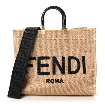 FENDI Straw Vitello King Plexiglass Woven Large Fendi Sunshine Shopper Tote Natural Black
