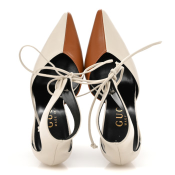 GUCCI Nappa Charlotte Priscilla Ankle Cuff Pumps 38 New 38 Mystic White Harness Brown