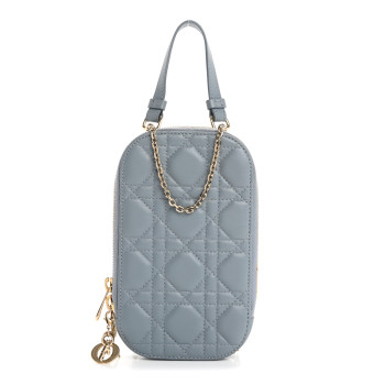 CHRISTIAN DIOR Lambskin Cannage Lady Dior Phone Holder Cloud Blue