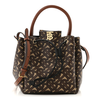 BURBERRY E-canvas Monogram TB Bucket Bag Bridle Brown