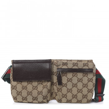GUCCI GG Monogram Double Pocket Belt Bag Dark Brown