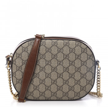 GUCCI GG Supreme Monogram Cuoio Toscano Mini Chain Shoulder Bag Beige Ebony Cuir