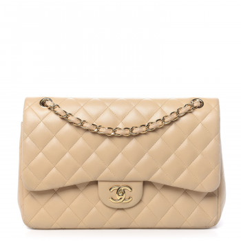 CHANEL Lambskin Quilted Jumbo Double Flap Beige