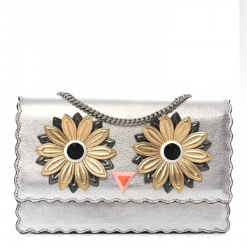 FENDI Metallic Vitello Hypnoteyes Scalloped Tube Wallet on Chain Silver