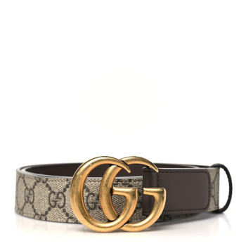 GUCCI GG Supreme Monogram Matte Plutone Calfskin Double G 30mm Belt 85 34 Beige Ebony New Acero