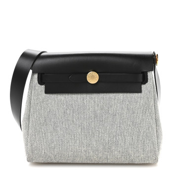 HERMES Military Toile Vache Hunter Herbag Zip Retourne 20 Ecru Black