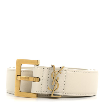 SAINT LAURENT Smooth Calfskin Monogram Square Buckle Belt 80 32 Crema Soft