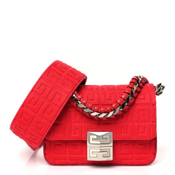 GIVENCHY Canvas Embroidered Small 4G Woven Chain Crossbody Red