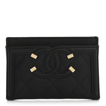 CHANEL Caviar Quilted Filigree Card Holder Black